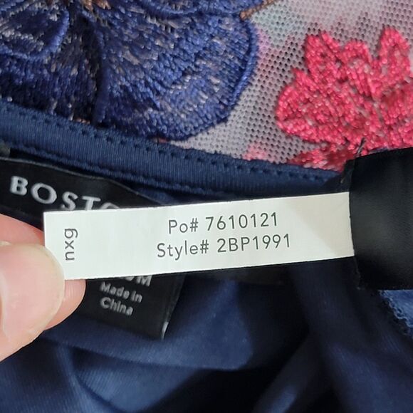Boston Proper Blouse Womens Medium Blue Mesh Embroidered Floral Long Sleeve Top - Picture 12 of 12